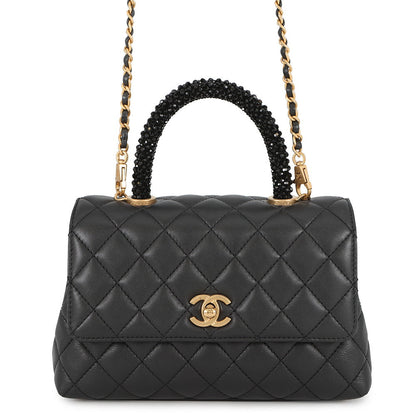 CHANEL Coco handle Dark Gray/BlackA92990 Lambskin beads Size Small