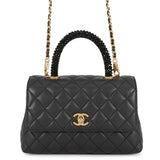 CHANEL Coco handle Dark Gray/BlackA92990 Lambskin beads Size Small