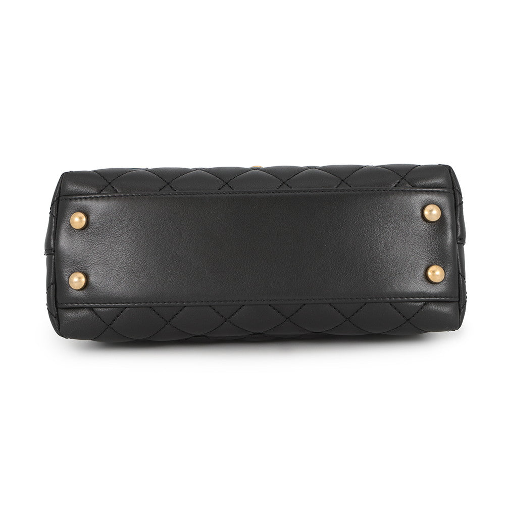 CHANEL Coco handle Dark Gray/BlackA92990 Lambskin beads Size Small