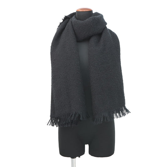 CHANEL Stole large format Black Cashmere 50% Wool 35% Silk 15%