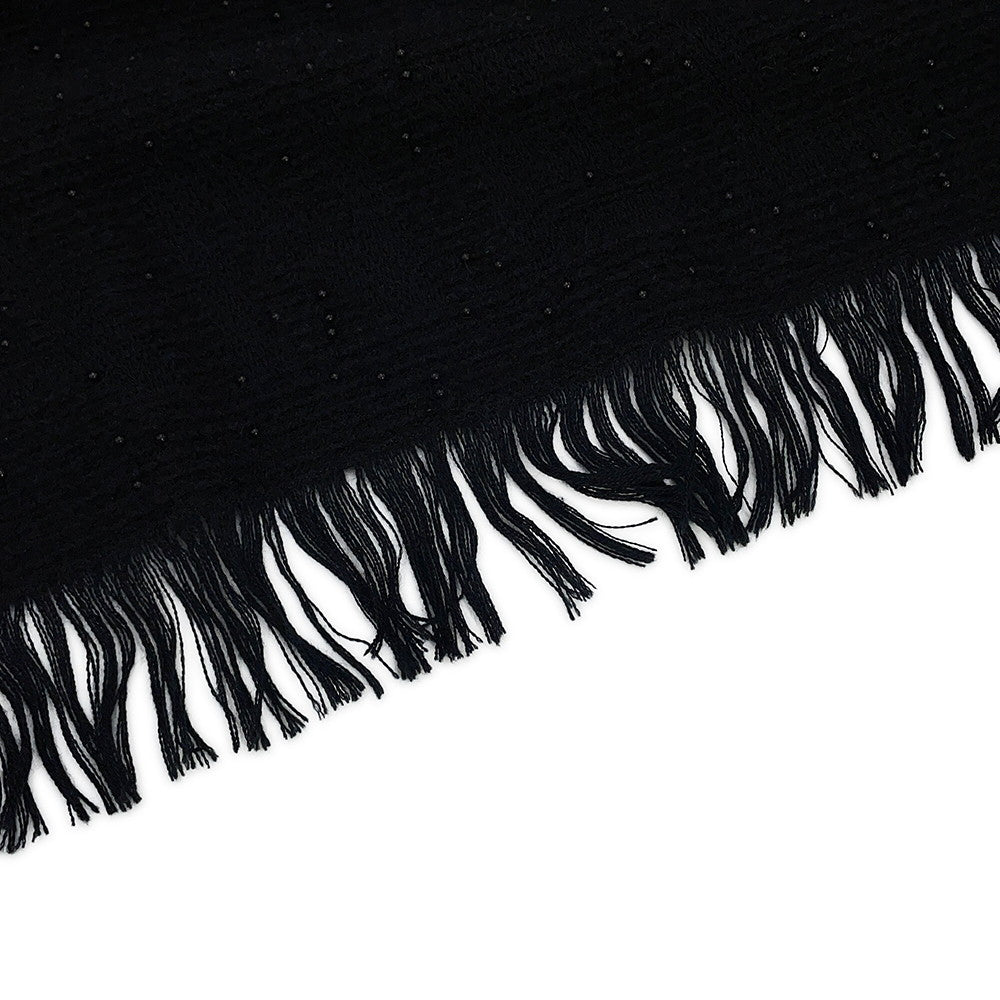 CHANEL Stole large format Black Cashmere 50% Wool 35% Silk 15%