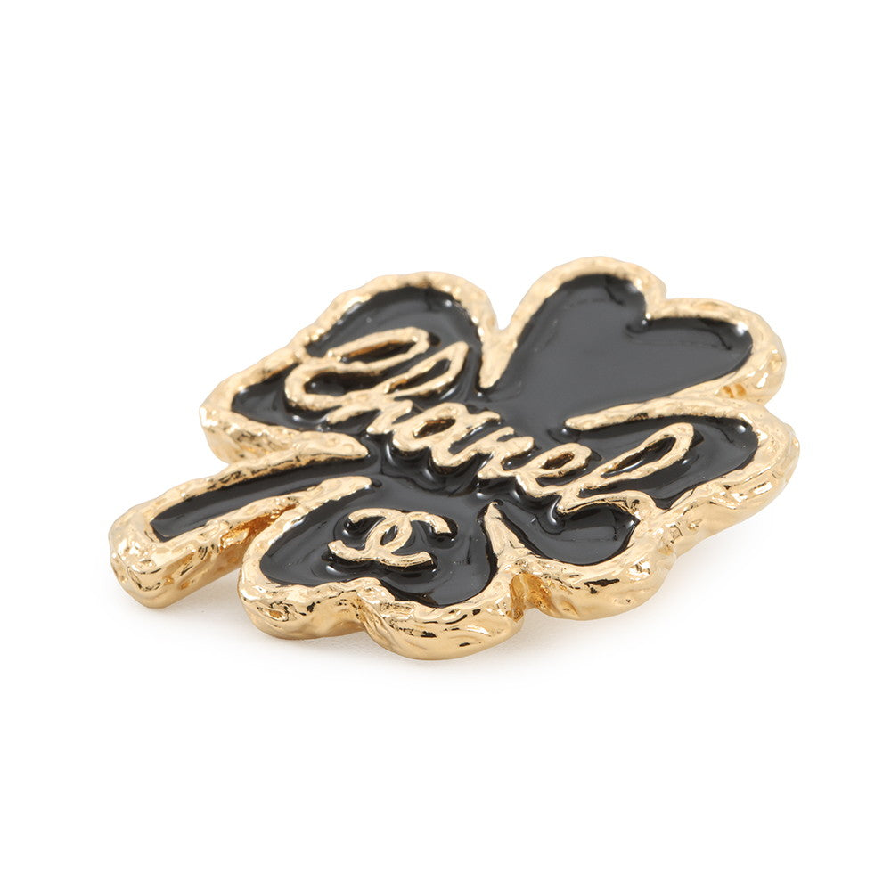 CHANEL Clover Brooch Black/GoldABC961 Gold Plated Resin
