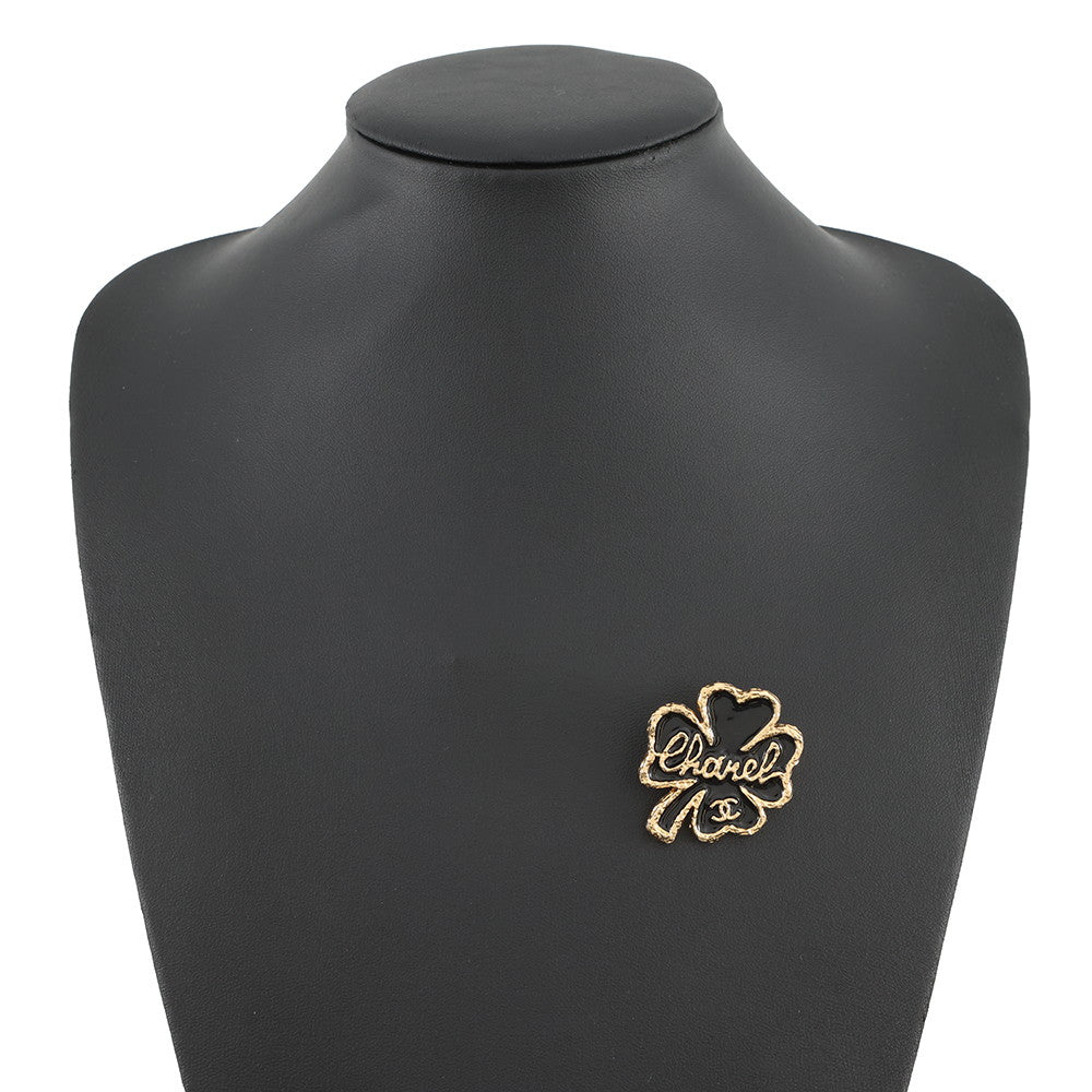 CHANEL Clover Brooch Black/GoldABC961 Gold Plated Resin