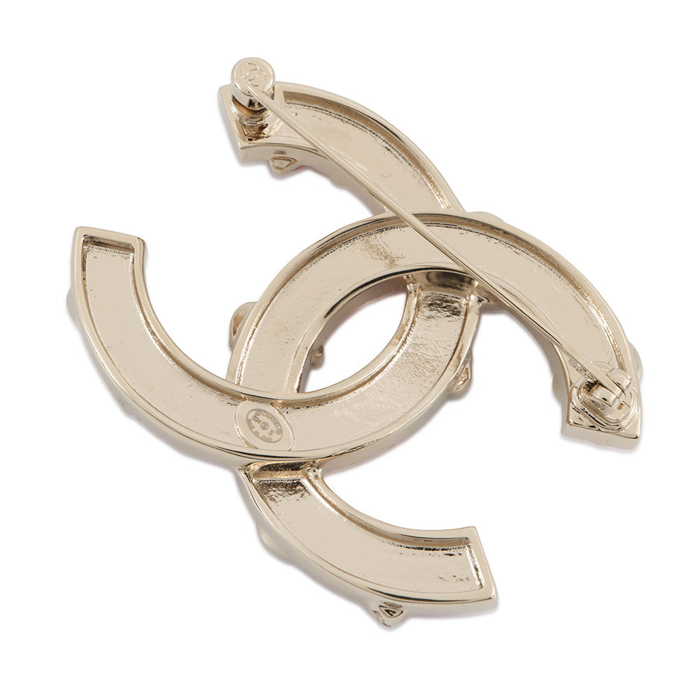 CHANEL CC Logo Brooch PinkABD353 Gold Plated Rhinestone Faux Pearl