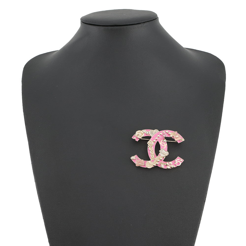 CHANEL CC Logo Brooch PinkABD353 Gold Plated Rhinestone Faux Pearl