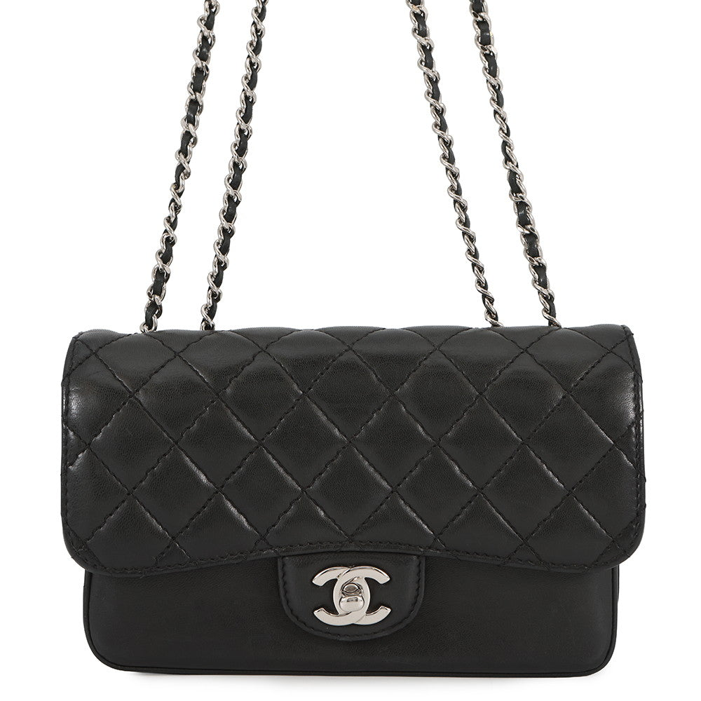CHANEL Matelasse Chain Shoulder Bag, 4-pocket accordion style Black Lambskin