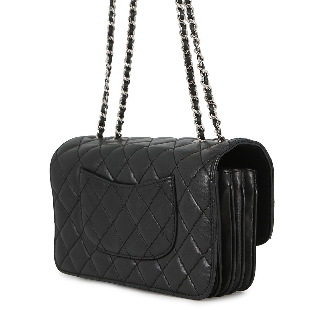 CHANEL Matelasse Chain Shoulder Bag, 4-pocket accordion style Black Lambskin