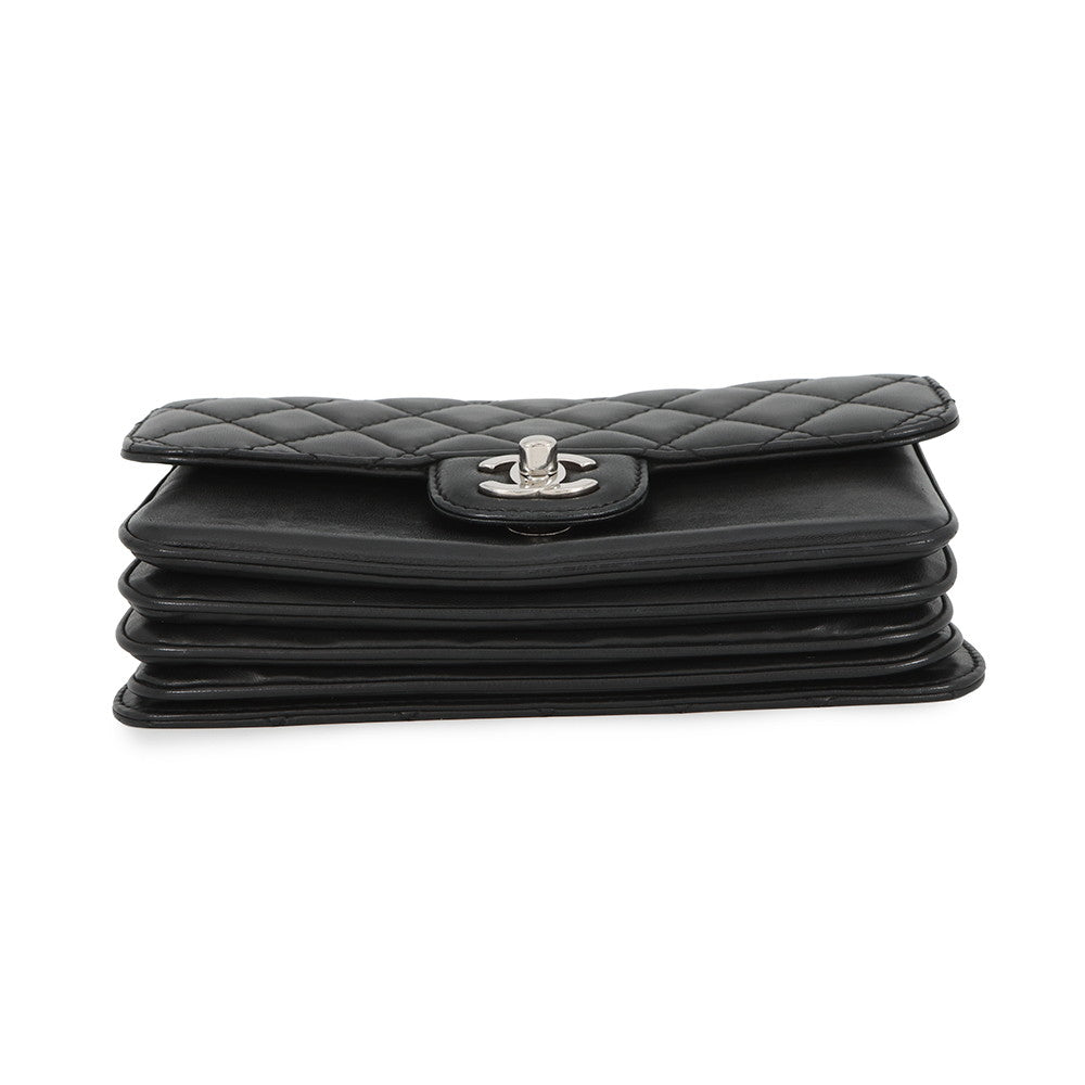 CHANEL Matelasse Chain Shoulder Bag, 4-pocket accordion style Black Lambskin