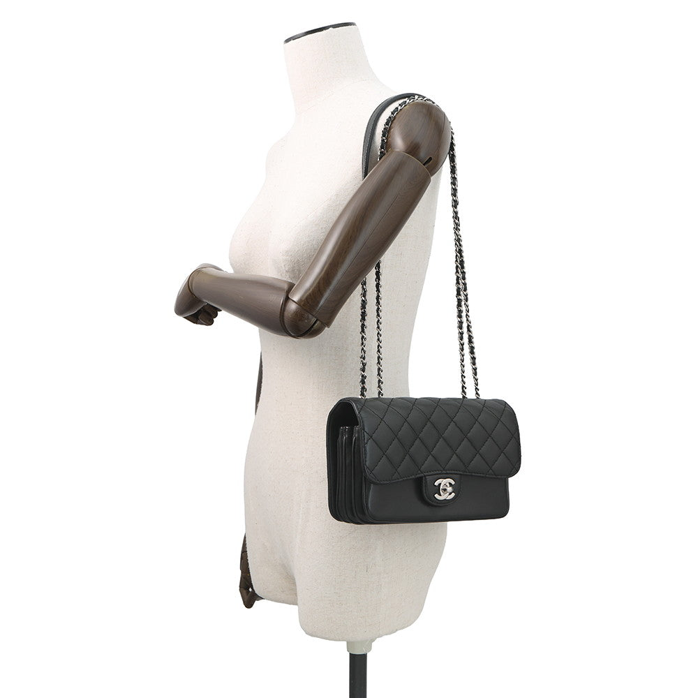 CHANEL Matelasse Chain Shoulder Bag, 4-pocket accordion style Black Lambskin