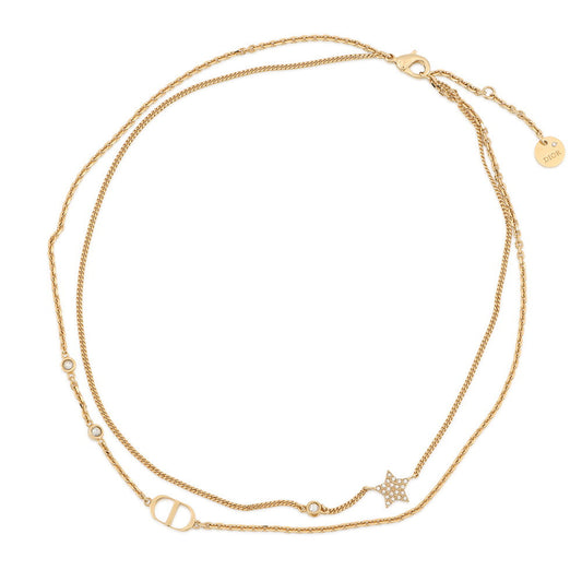 Dior Petit CD Double NecklaceN1155PMTCY_D301 Gold Plated Rhinestone