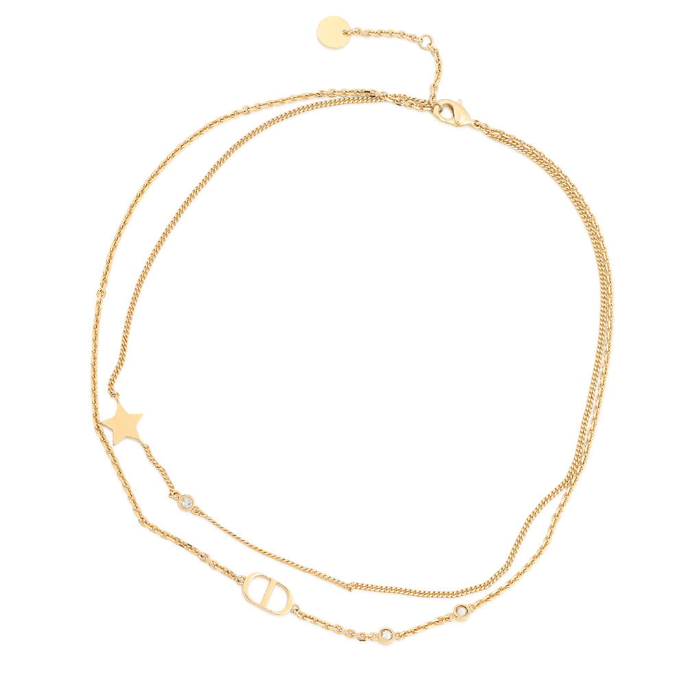 Dior Petit CD Double NecklaceN1155PMTCY_D301 Gold Plated Rhinestone