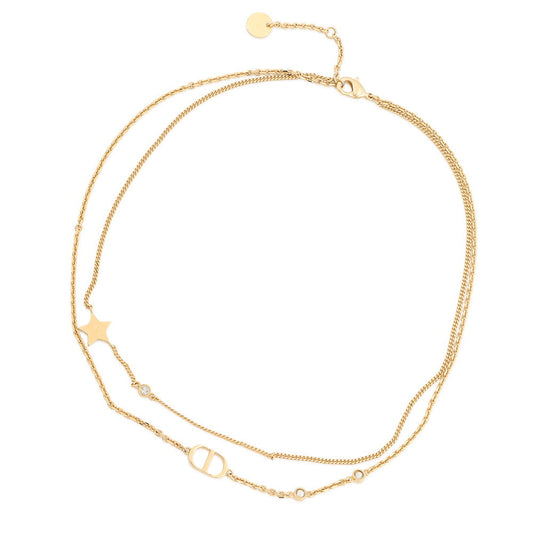 Dior Petit CD Double NecklaceN1155PMTCY_D301 Gold Plated Rhinestone