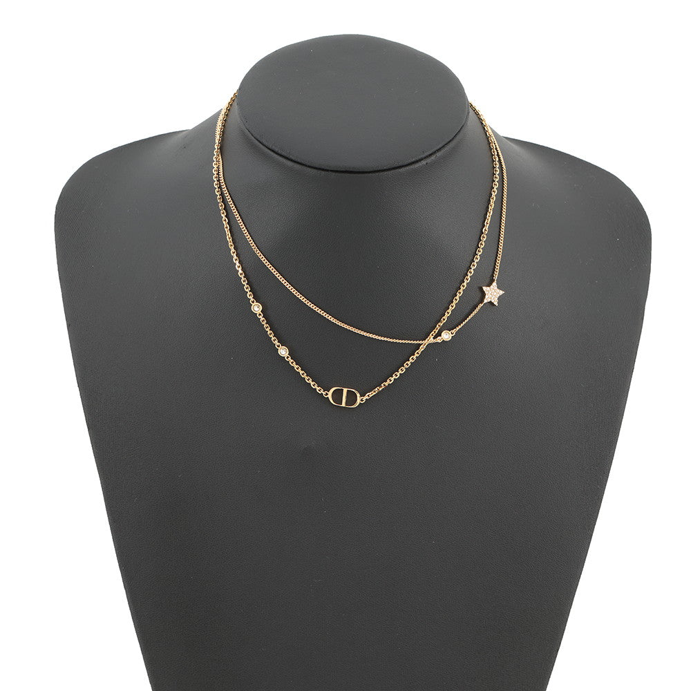Dior Petit CD Double NecklaceN1155PMTCY_D301 Gold Plated Rhinestone
