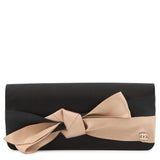 CHANEL Ribbon Motif Clutch Black Satin Rhinestone
