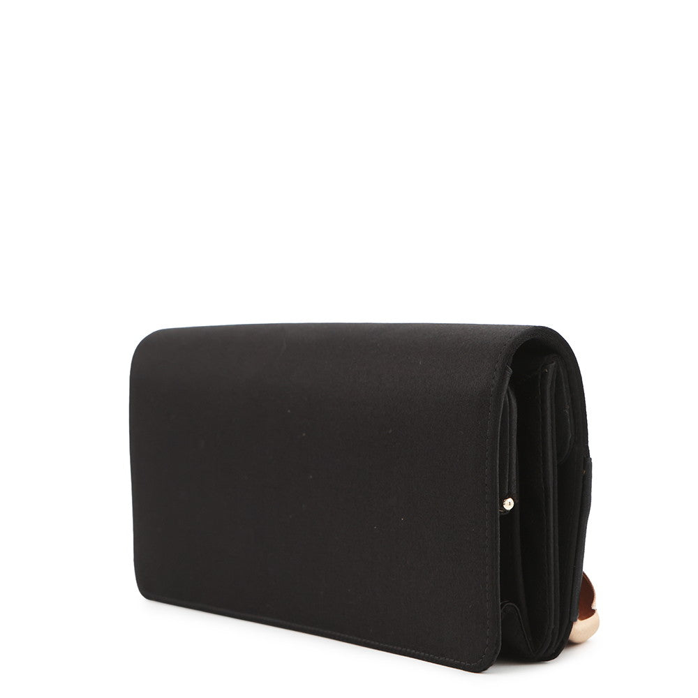 CHANEL Ribbon Motif Clutch Black Satin Rhinestone