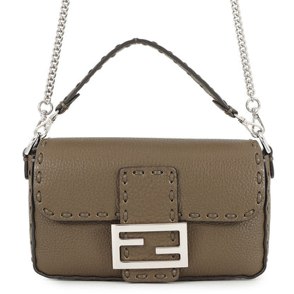 FENDI Selleria Baguette 2-Way Chain Shoulder Bag Khaki8BS017 Leather Size Mini