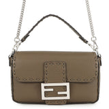 FENDI Selleria Baguette 2-Way Chain Shoulder Bag Khaki8BS017 Leather Size Mini