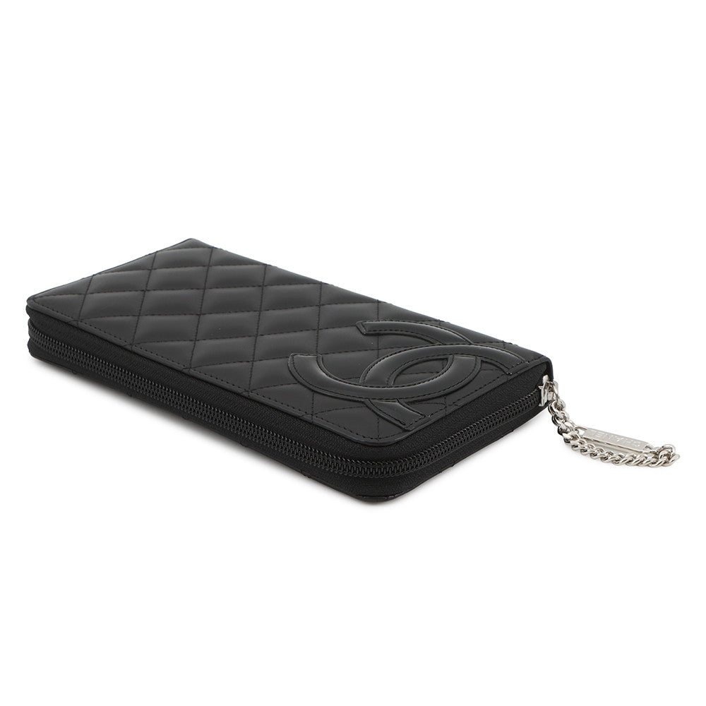 CHANEL Cambon Line Zip Around Long Wallet BlackA50078 Lambskin/Patent Leather