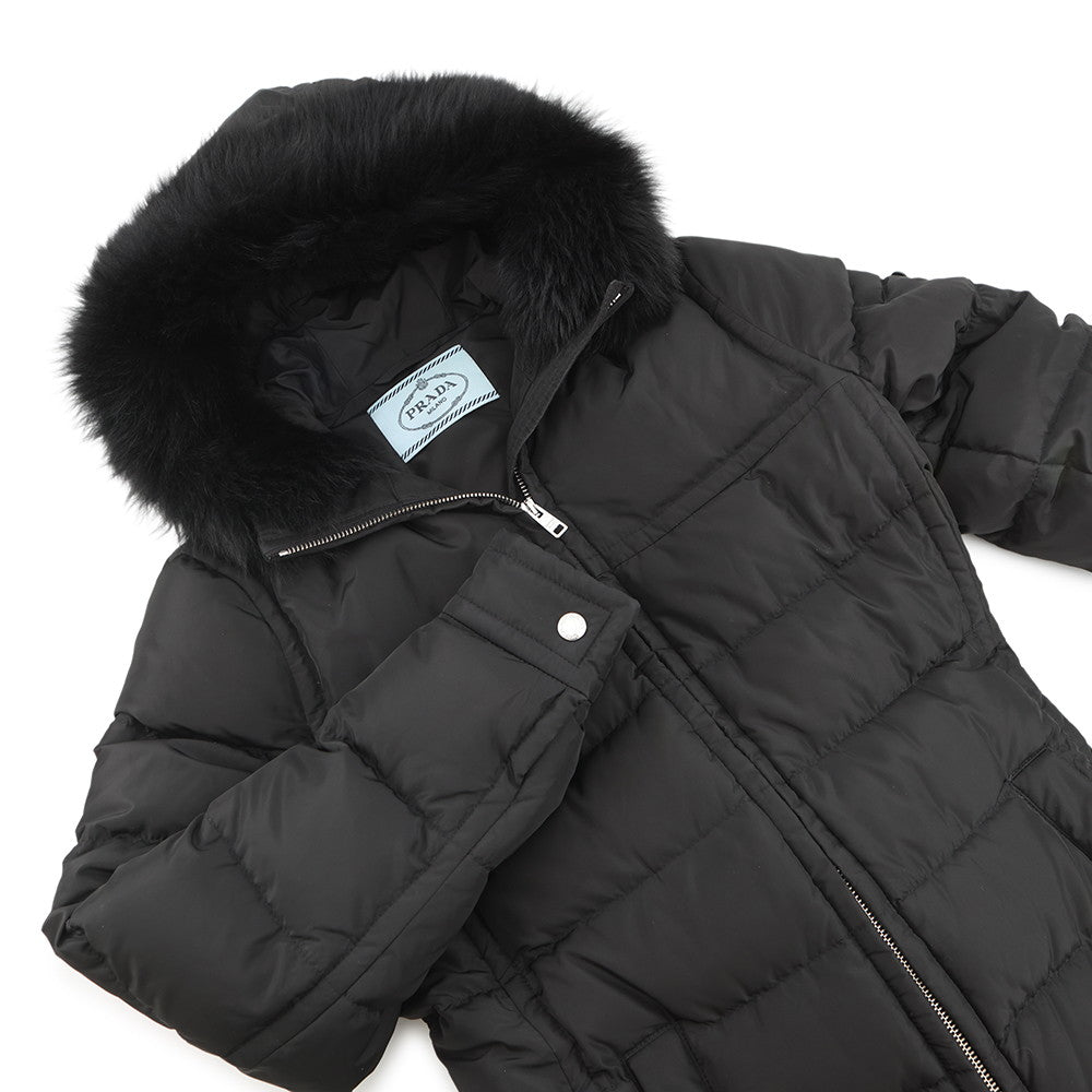 PRADA Triangle Logo Down Jacket Size 42 Black291794 100% Recycled Polyester