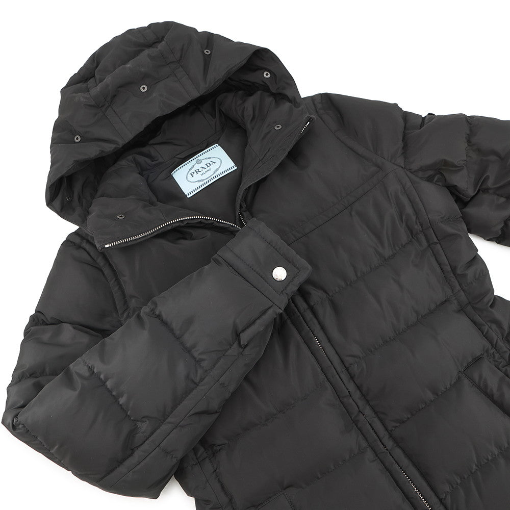 PRADA Triangle Logo Down Jacket Size 42 Black291794 100% Recycled Polyester