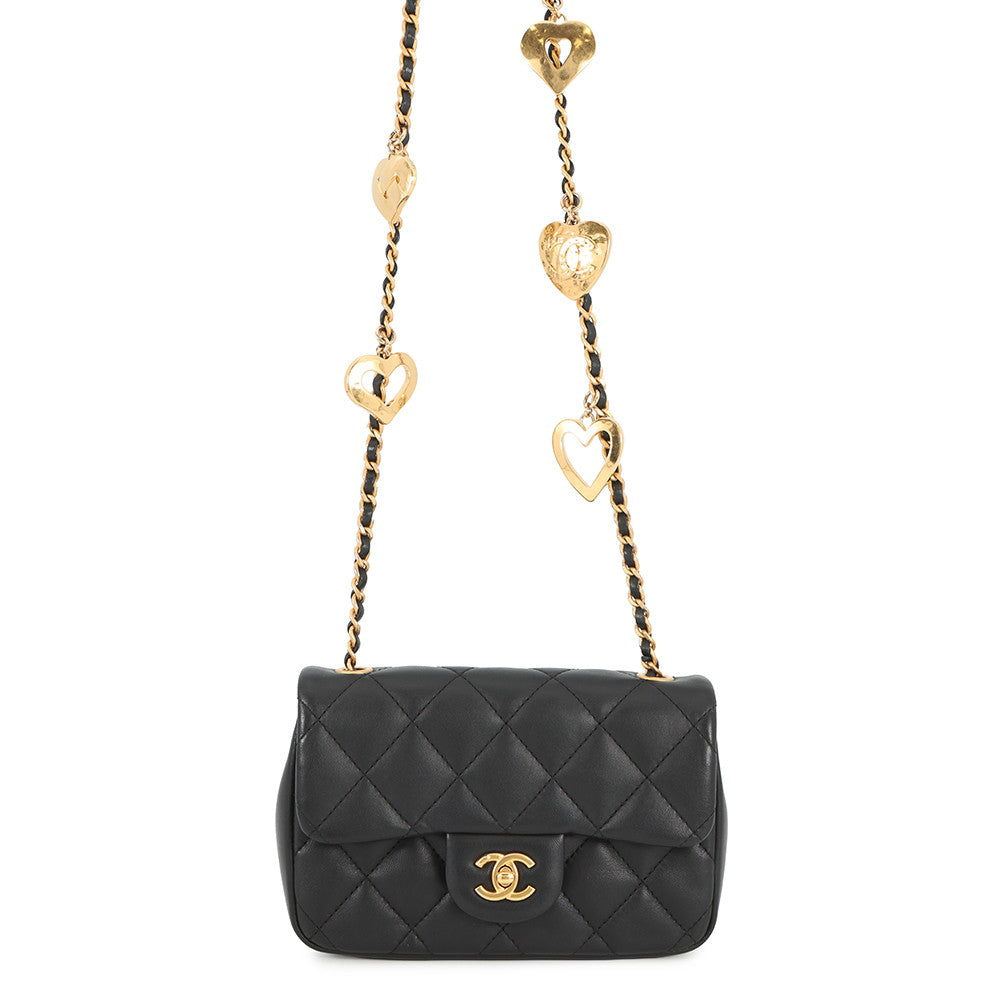 CHANEL Mini Matelasse Heart Bag Charm Chain BlackAS3457 Lambskin