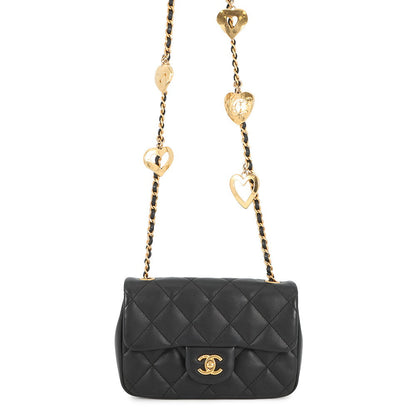 CHANEL Mini Matelasse Heart Bag Charm Chain BlackAS3457 Lambskin