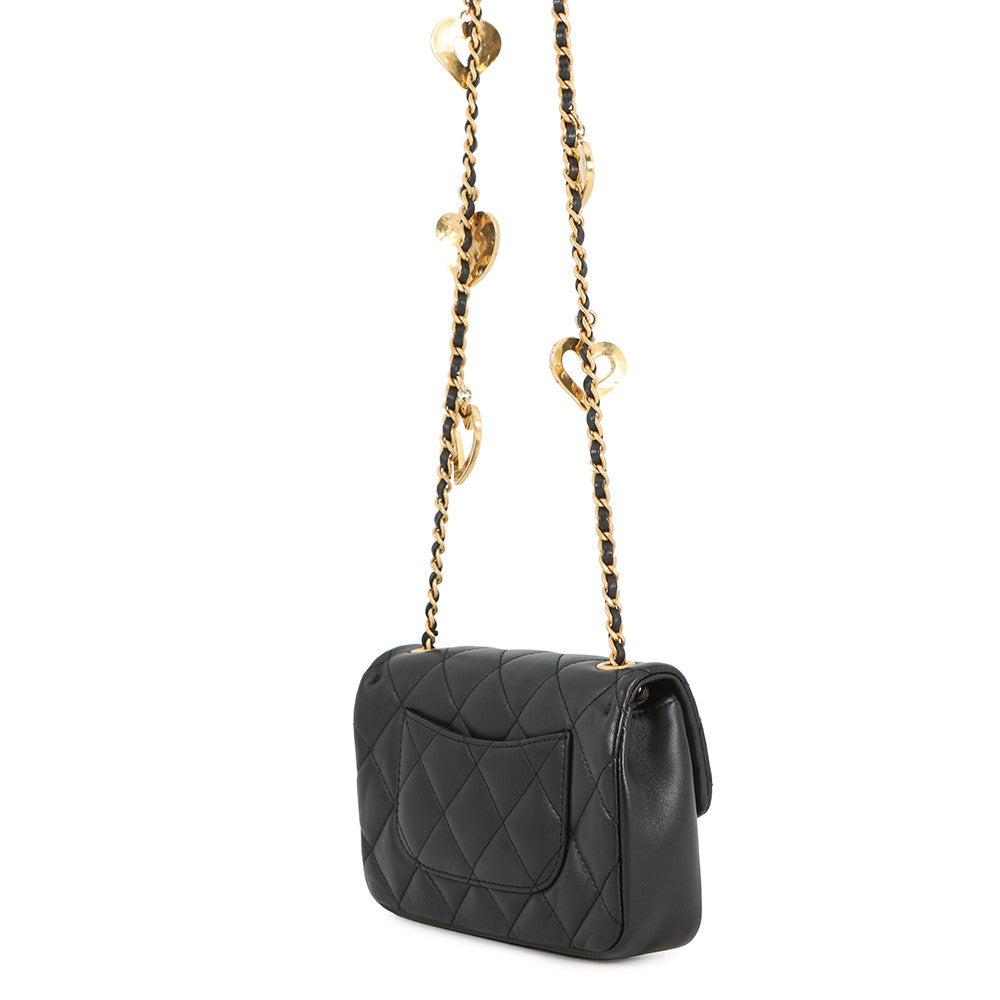 CHANEL Mini Matelasse Heart Bag Charm Chain BlackAS3457 Lambskin