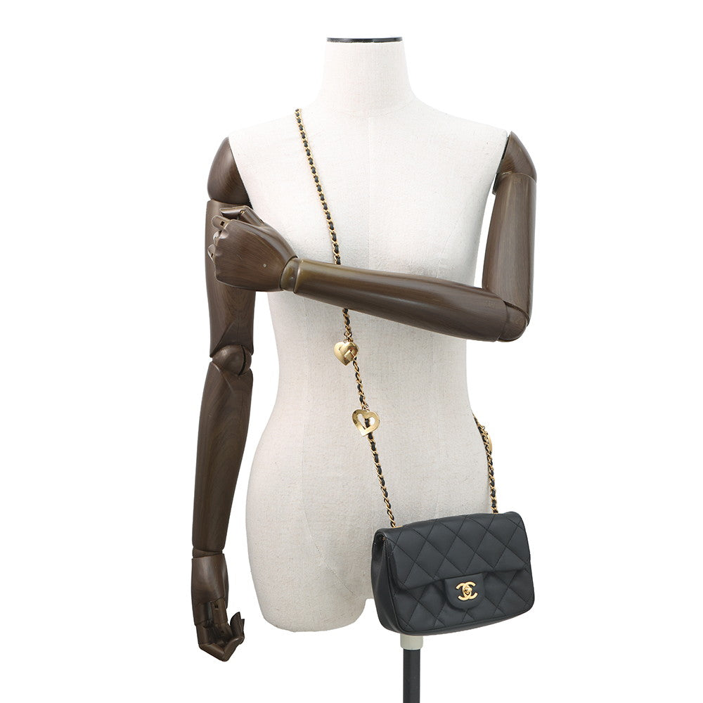 CHANEL Mini Matelasse Heart Bag Charm Chain BlackAS3457 Lambskin