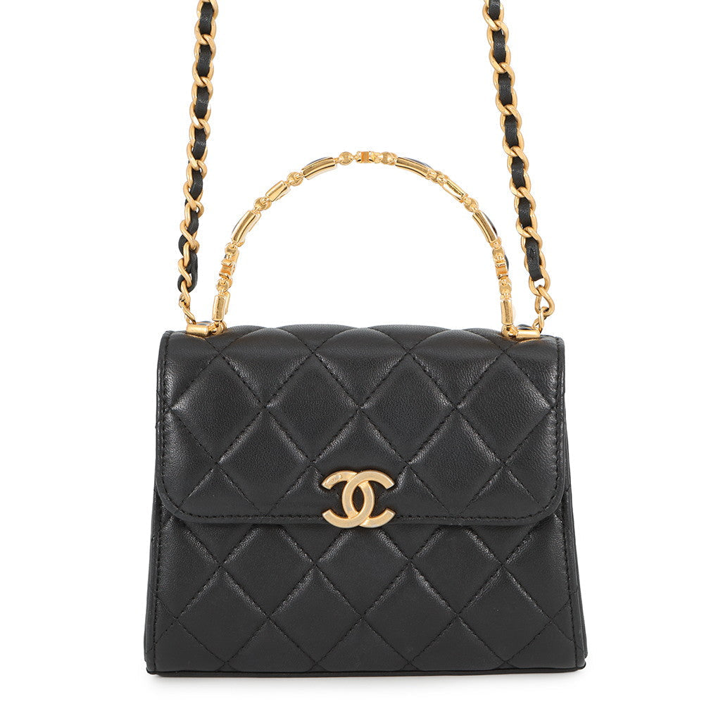 CHANEL Matelasse Top Handle ChainShoulder Bag BlackAP2945 Lambskin