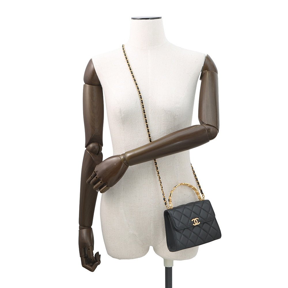 CHANEL Matelasse Top Handle ChainShoulder Bag BlackAP2945 Lambskin