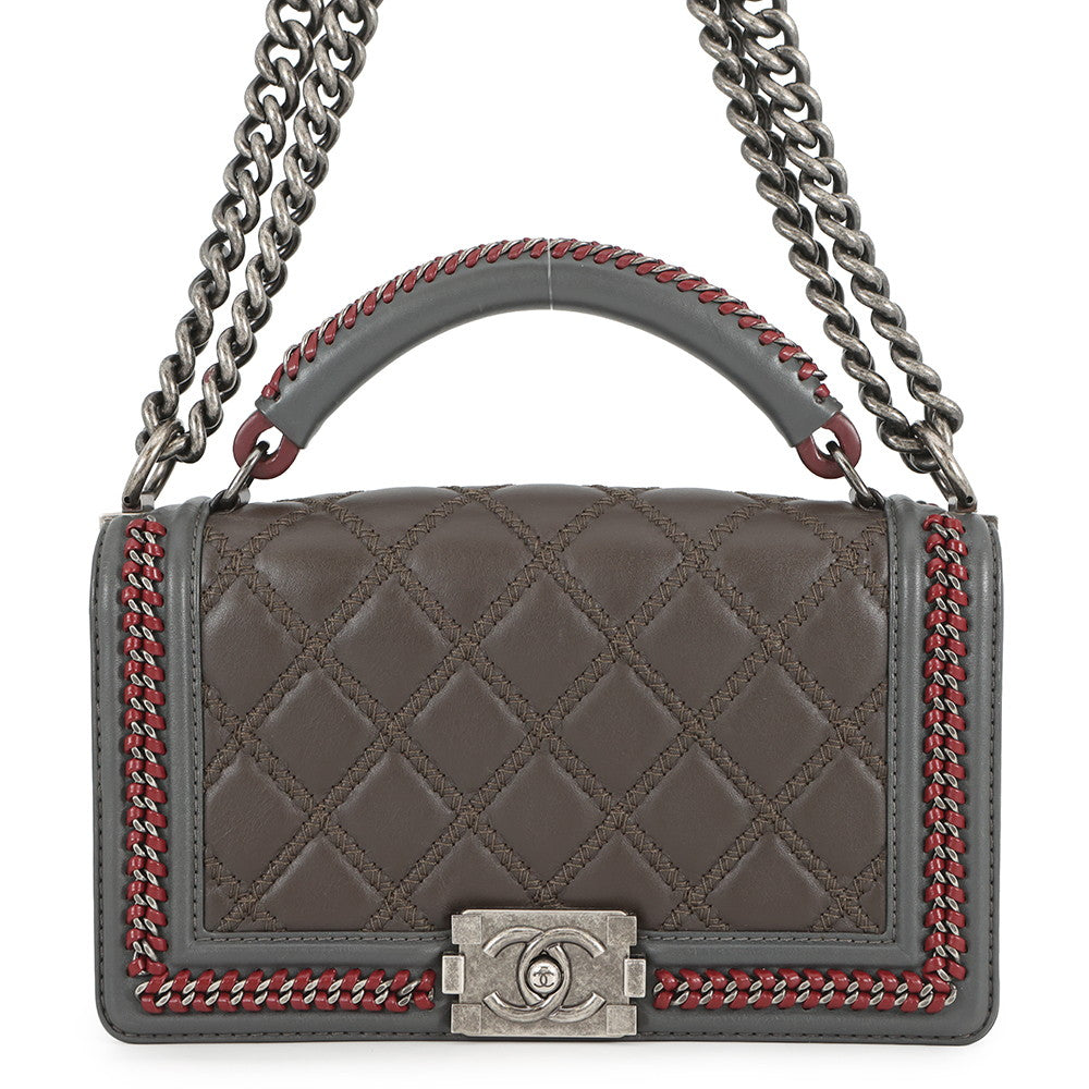 CHANEL Boy Chanel ChainShoulder Bag Brown/Gray/RedA94804 Lambskin Size 25