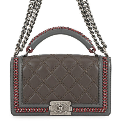 CHANEL Boy Chanel ChainShoulder Bag Brown/Gray/RedA94804 Lambskin Size 25