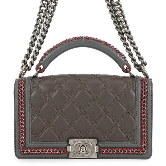 CHANEL Boy Chanel ChainShoulder Bag Brown/Gray/RedA94804 Lambskin Size 25