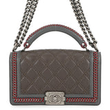 CHANEL Boy Chanel ChainShoulder Bag Brown/Gray/RedA94804 Lambskin Size 25