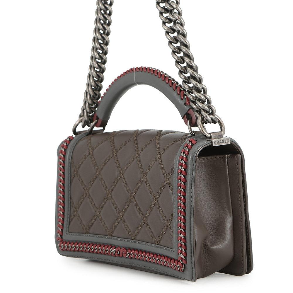 CHANEL Boy Chanel ChainShoulder Bag Brown/Gray/RedA94804 Lambskin Size 25