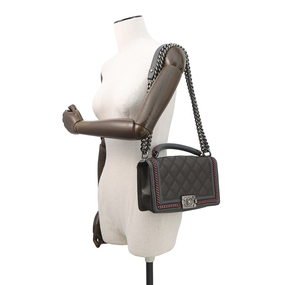CHANEL Boy Chanel ChainShoulder Bag Brown/Gray/RedA94804 Lambskin Size 25