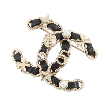 CHANEL CC Logo Brooch BlackAB4726 Leather