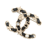 CHANEL CC Logo Brooch BlackAB4726 Leather
