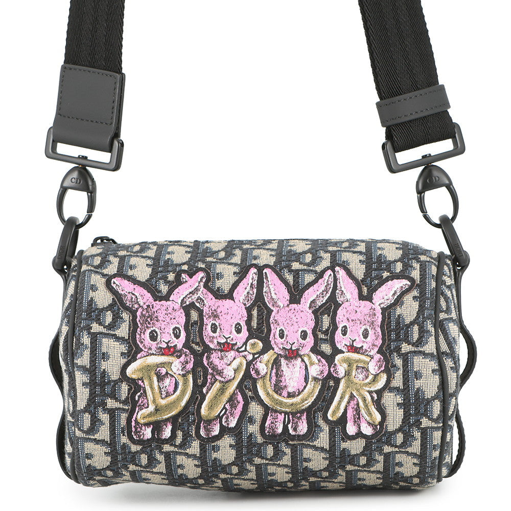 Dior Oblique Roller Shoulder Bag Rabbit Kids Black/BeigeM9916SNHO_M884 Canvas Leather Size Mini