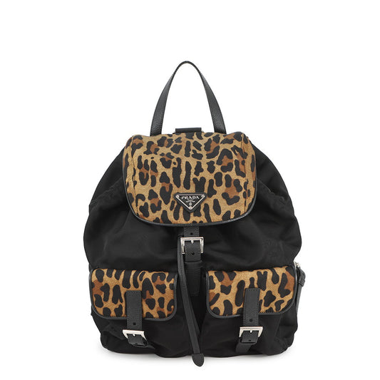 PRADA Leopard Backpack Re-Nylon Black/Brown1BZ811 Nylon
