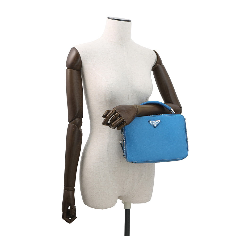 PRADA Saffiano Leather 2WAY Handbag Blue2VH069 Leather