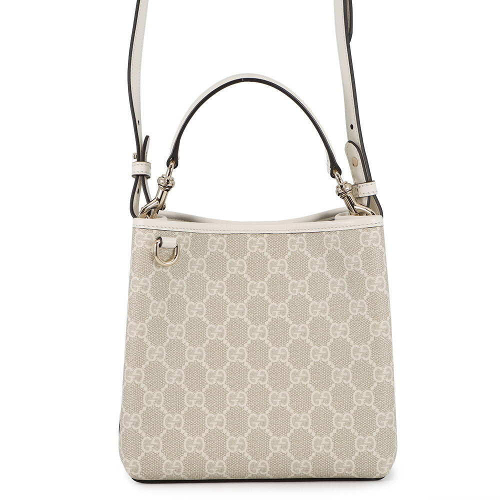 GUCCI GG Emblem 2-Way Bucket Bag Beige&White815118 PVC Leather Size Small