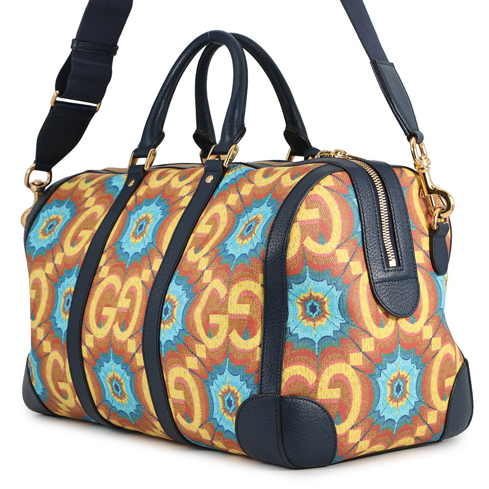 GUCCI GG Kaleidoscope Travel Bag 100th Anniversary Model Yellow/Navy647815 PVC Leather