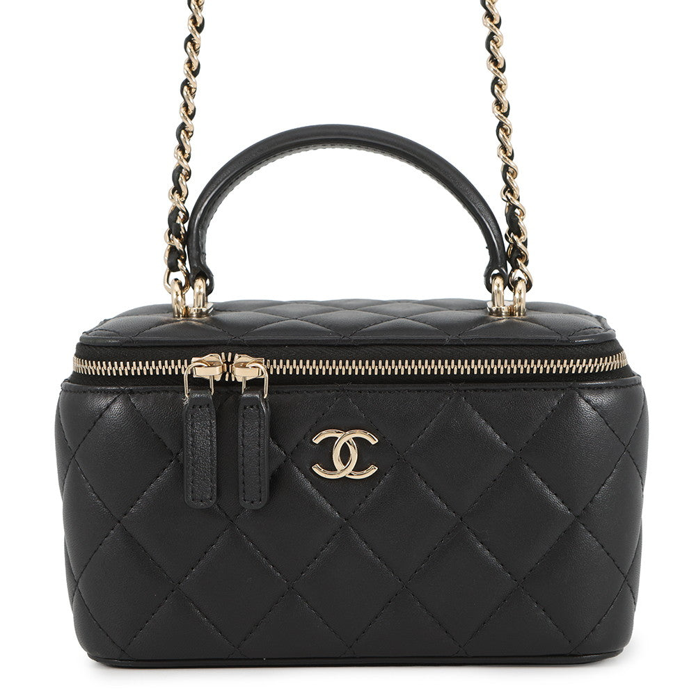 CHANEL Matelasse Top Handle 2-Way Vanity Bag BlackAP1472 Lambskin