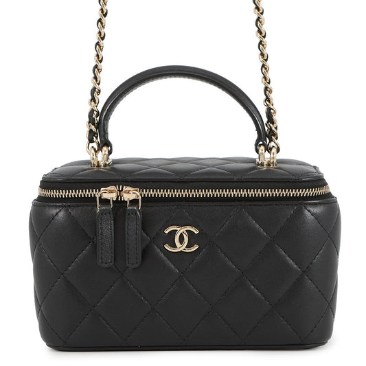 CHANEL Matelasse Top Handle 2-Way Vanity Bag BlackAP1472 Lambskin