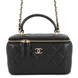 CHANEL Matelasse Top Handle 2-Way Vanity Bag BlackAP1472 Lambskin