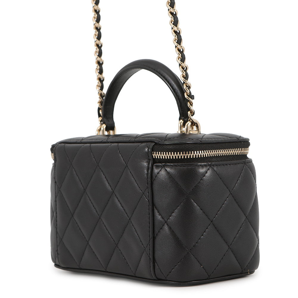 CHANEL Matelasse Top Handle 2-Way Vanity Bag BlackAP1472 Lambskin