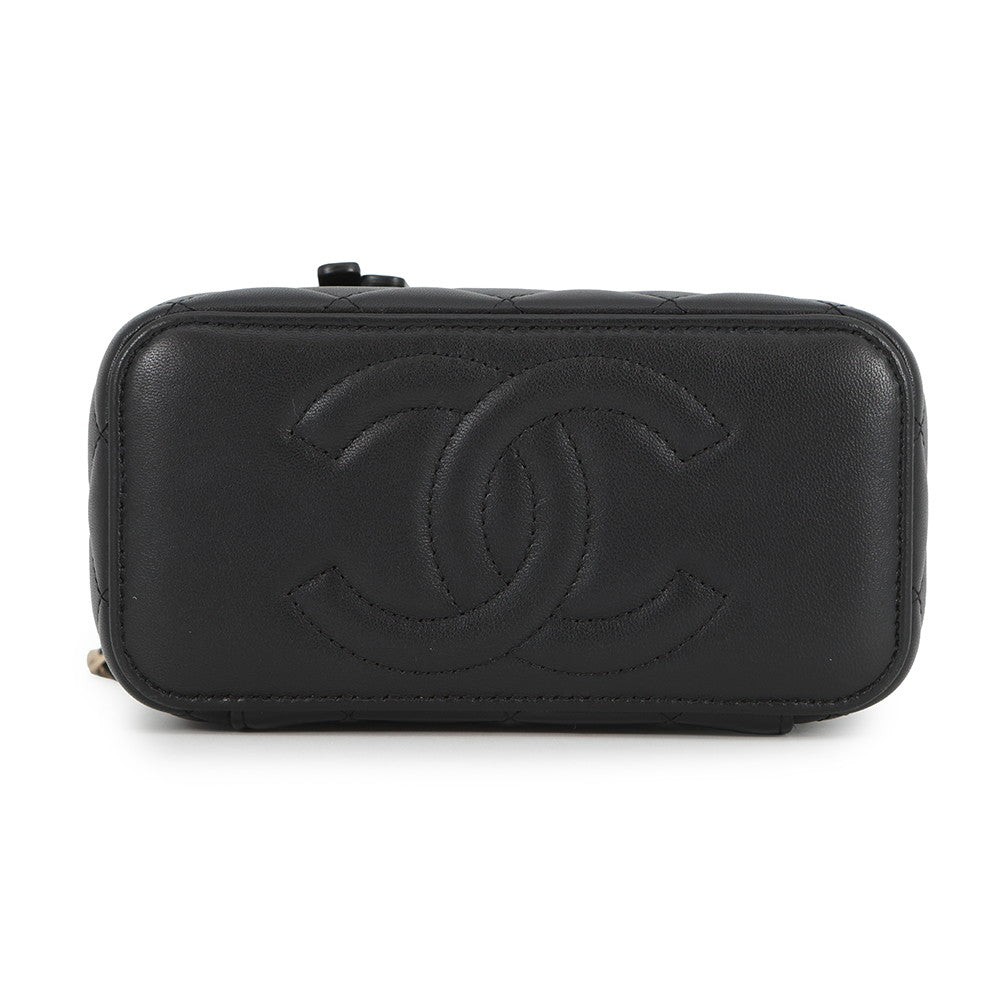 CHANEL Matelasse Top Handle 2-Way Vanity Bag BlackAP1472 Lambskin