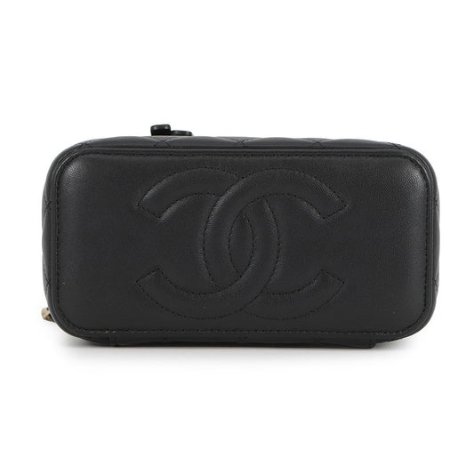 CHANEL Matelasse Top Handle 2-Way Vanity Bag BlackAP1472 Lambskin