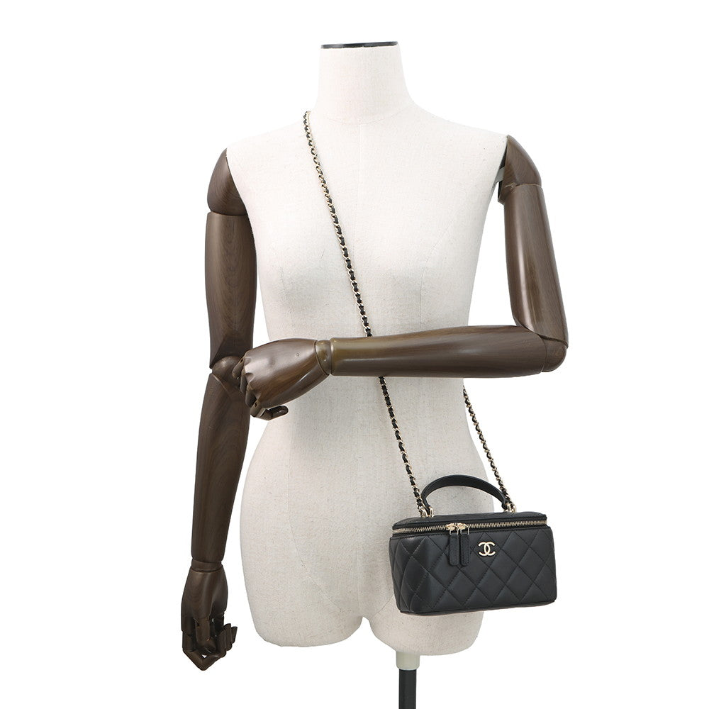 CHANEL Matelasse Top Handle 2-Way Vanity Bag BlackAP1472 Lambskin